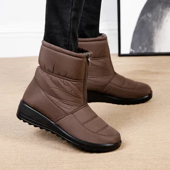 Нови ботуши за сняг водоустойчиви плюшени топли неплъзгащи се за дамски обувки платформа глезена цип обувка заек кожа случайни жени зима