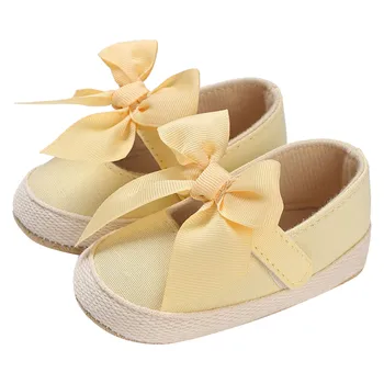 Новородени момичета рокля обувки плътен цвят Bowknot малко дете обувки меки плоско дъно лек дишаща бебе първи проходилки