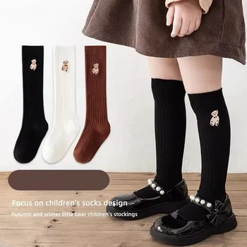 Сладък мечок бял прасец коляното високо дълги чорапи за деца корейски мода чорапи за малко дете момиче пролет есен памук деца чорап
