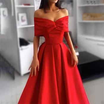 Lily Red A Line Елегантна секси рокля за сватбено тържество от рамото Рокли на знаменитости Оцветете рокли за специални поводи Халати от соар
