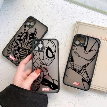 Spiderman Ironman Marvel Venom Matte Fundas Case за iPhone 15 14 13 12 11 Pro Max Mini SE XR XS 7 8 Plus Удароустойчив прозрачен капак
