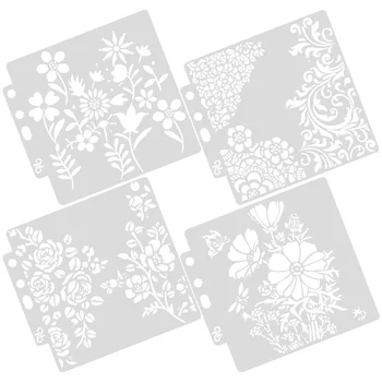 4бр Шаблони за цветя Шаблони за боядисване на стени Шаблони за флорални рисунки Кухи шаблони за рисуване