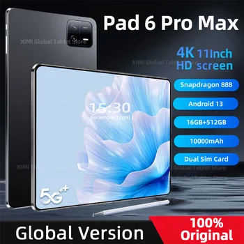 2024 Оригинална глобална версия HD 4K Pad 6 Pro таблет Android 13 Snapdragon 888 11inch 16GB + 1TB 10000mAh таблетен компютър 5G WIFI Mi Tab
