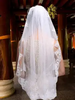Нов еднослоен дантела ръб сватбен воал прост къс лакът булчински сватбена рокля аксесоари с гребен