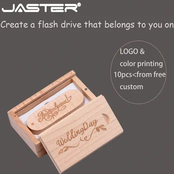 JASTER Дървена писалка с кутия 128GB Безплатно персонализирано лого USB 2.0 флаш устройство 64GB памет 32GB 16GB 8GB 4GB подарък за фотография