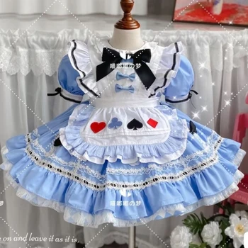 0-8Y бебе момиче лято синьо Алис турски реколта Лолита принцеса топка рокля рокля за рожден ден празник случайни Eid