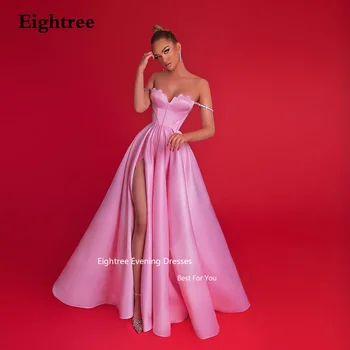 Eightree розови вечерни рокли спагети ремъци сатен висока цепка дълги парти рокли vestidos de fiesta elegantes para mujer 2023