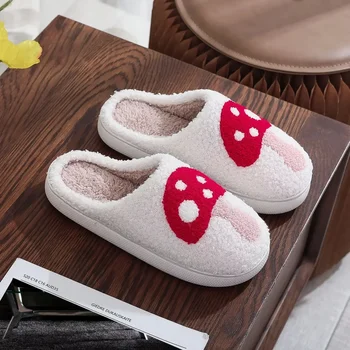Cartoon Men Women Universal Slippers New Winter Cute Mushroom Indoor Household Cotton Shoes Plush Warm Couple Casual Shoes