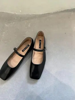 корейски обувки Oxfords Дамски женски обувки Меки квадратни пръсти Ежедневни маратонки 2023 Кожена ретро рокля Ново на токчета Лято Високо Ма