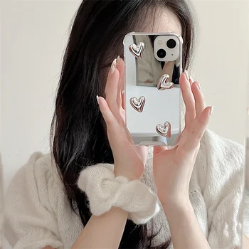 Луксозен 3D любовно сърце удароустойчив огледален калъф за телефон за IPhone 15 Pro Max 15 Plus 15 Pro 15 капак Etui