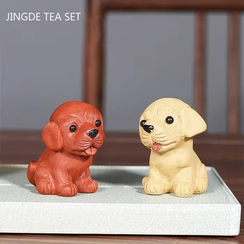 1PCS Yixing ръчно изработени лилаво глина чай домашен любимец късметлия кученце статуя орнаменти настолни занаяти бутиков чай маса декорация аксесоари