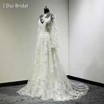 Boho шик сватбена рокля реколта бохемски дълъг ръкав дантела апликации Vestido De Novia 100% реална снимка 027