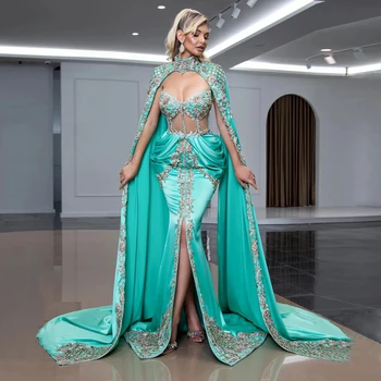 فساتين السهرة Луксозни кристали Lake Blue Абитуриентски рокли с мъниста Cape Arabic Dubai Дамска официална рокля 2 парчета шикозна вечерна рокля