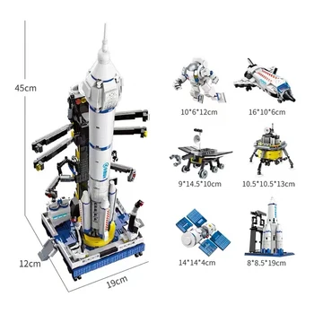 6 В 1 идеи Космическа ракета старт база градивен блок комплект космическа совалка астронавт лунен роувър тухла модел играчка за момче подарък