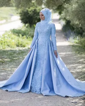 Очарователни мюсюлмански абитуриентски рокли с дълъг ръкав Русалка с дантелена апликация Вечерни парти рокли 2023 Скромни вестидос де Мариаж