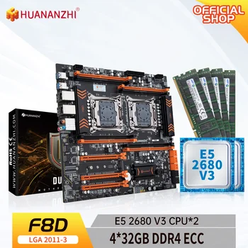HUANANZHI X99 F8D LGA 2011-3 XEON X99 дънна платка с Intel E5 2680 V3*2 с 4*32GB DDR4 RECC памет комбо комплект NVME