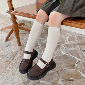 плътен цвят бебе коляното високи чорапи малко дете памук midcalf чорапи деца момиче есен пролет плета памук принцеса чорапи за момиче 0-10Y