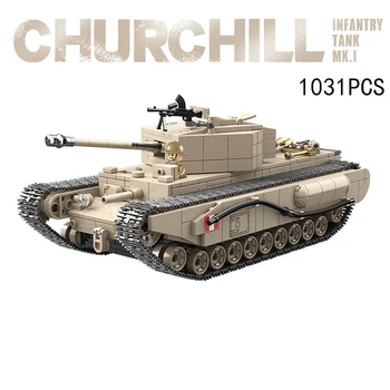 Световна война Великобритания Англия Чърчил Mk.I танк военно превозно средство модел градивен блок WW2 армия фигури тухла играчка за момчета подаръци
