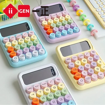 1pc клавиатура калкулатор Office 12-цифрен механичен калкулатор сладък бонбони цвят калкулатор Настолни канцеларски материали