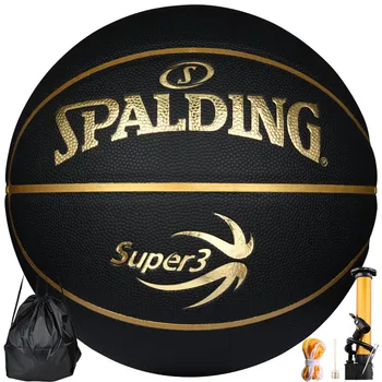 Spalding Super Three League Training Series No. 7 Баскетболен черен позлатен универсален PU материал за вътрешно и външно