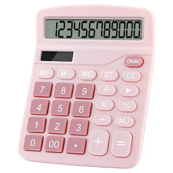 12 цифри Електронен калкулатор Слънчев калкулатор Калкулатор с двойна мощност Офис финансов основен калкулатор за бюро-розов