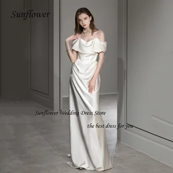 Слънчогледова лодка врата русалка официална сватбена рокля 2023 Тънък от рамото сатен етаж дължина висок клас потребителски абитуриентски рокли