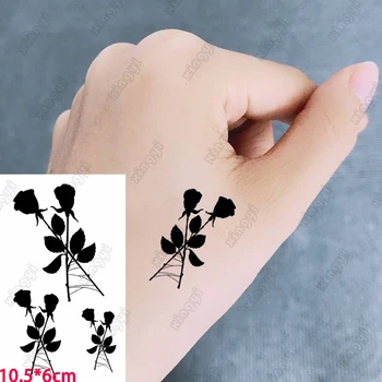 Черен розов лист превозвач гълъб кръст огърлица татуировка временни Tatto стикери за жени мъже вода трансфер фалшиви фалшиви Tattos