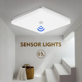 Square сензор за движение Таванни лампи 36W PIR сензор за движение Ултра тънки LED таванни светлини Интелигентно домашно осветление за коридори Коридор
