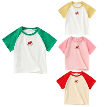 Детско детско облекло с къс ръкав Лятно ново корейско ежедневие Топ сладка забавна печатна тениска за момичета