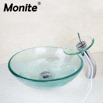 Прозрачен закалено стъкло баня мивка тоалетна мивка кранче хром изскачащ канал комбиниране месинг смесител смесител