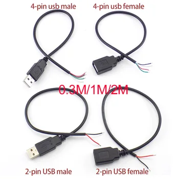 1m 2m 2 пинов 4 пинов USB 2.0 A Женски мъжки жак Зареждане на захранването deta Кабелен кабел Удължителен проводник Конектор DIY 5V адаптер