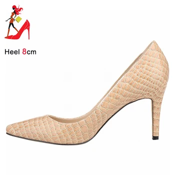 Emboss модел заострени помпи за жени алигатор модел дамски обувки мода парти високи токчета пролет есента приплъзване единични обувки