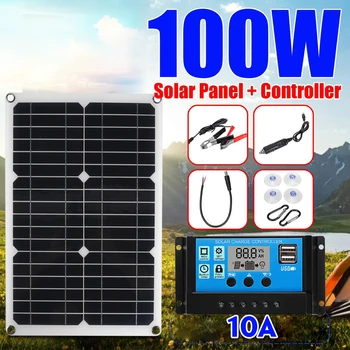 100W слънчев панел комплект слънчева клетка 10/20/30/40/50/60A Слънчев контролер за кола яхта RV лодка Moblie телефон зарядно устройство за батерии