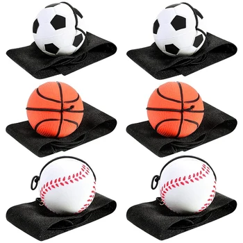 6 бр. Топка за връщане на китката Спортна топка за китката включва баскетбол, бейзбол и футбол на стрингова гумена топка за отскок