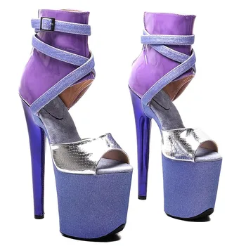 LAIJIANJINXIA Нов 20CM / 8inches PU горната мода секси екзотични висок ток платформа парти жени сандали полюс танц обувки 319