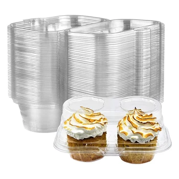 50PCS 2 отделение Cupcake контейнери Clear Cupcake кутии Херметически стифиращи се поставки за кексчета Контейнери за кексчета