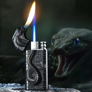  3D триизмерен релефен змия модел запалка сплав материал, двоен пламък преобразуване, мъжки творчески газ запалка