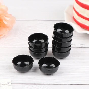 10pcs миниатюрни кръгла черна купа модел кухненски аксесоари за 1/12 мащаб кукла къща декор деца се преструват играят играчки подарък