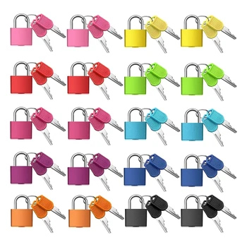 20 пакет куфарни брави трайни с ключове, многоцветни малки катинари за багаж метални катинари за училище фитнес класна стая съвпадение игра