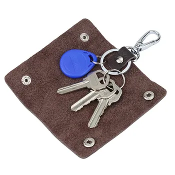 1 PC преносими кожени държачи за домашна помощница Ключодържател за кола ключодържател чанта случай Унисекс портфейл капак прост плътен цвят чанта за съхранение