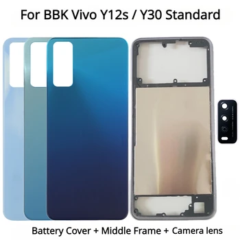 Заден капак за BBK Vivo Y12s Y30, стандартен капак на батерията, корпус на задната врата с обектив на камерата, средна рамка, странични клавиши, нов