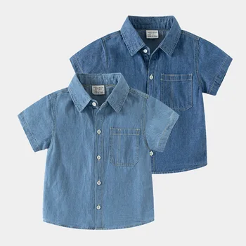 Нови дънкови ризи за момчета дънки върхове памук летни детски дрехи детски модни тоалети