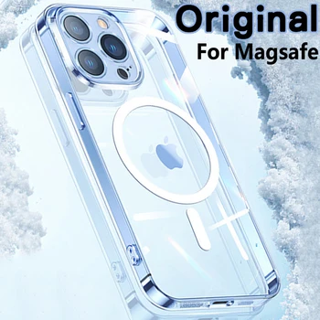 Оригинален магнитен калъф за iPhone 15 14 13 12 11 Pro Max Mini XS XR 7 8 Plus SE за Magsafe Clear удароустойчив телефон задни капаци