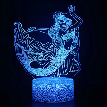Подарък за Свети ВалентинАбстрактна графика на художника CartoonMermaid Series3DTable лампаЦветно сензорно дистанционно управление Creative Night LampLED73