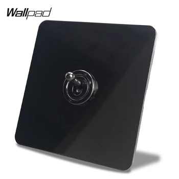 Wallpad 1 Gang 2 Way Toggle Switch Електрически превключвател за осветление Черен никелова плоча панел от неръждаема стомана