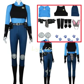 Джуди Коспали Аниме Hopps Cosplay костюм Жена Полицейска униформа Топ панталони Зайче опашка Хелоуин комплект