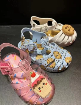 Мини Мелиса лято деца сладък желе обувки момиче мода торта бисквитка риба уста сандали мека подметка римски плажни сандали HMI111