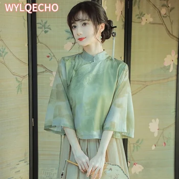 Традиционен китайски Tangsuit пола Hanfu класически печат окото жените риза Tang палто елегантен блуза рокля облекло ориенталски костюм