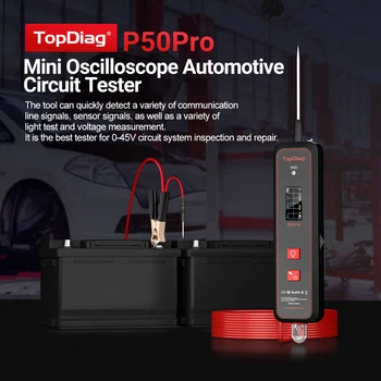 Topdiag P50 Pro Автомобилен тестер за вериги Електрически осцилоскоп Комплект за сонда за захранване на веригата 12V 24V Инструмент за диагностика на автомобили с батерии