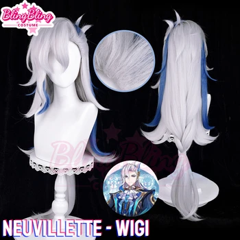 Game Genshin Impact Neuvillette Cosplay Wig Genshin Fontaine Cosplay Neuvillette Wig White Mixed Blue Long Cosplay Wig